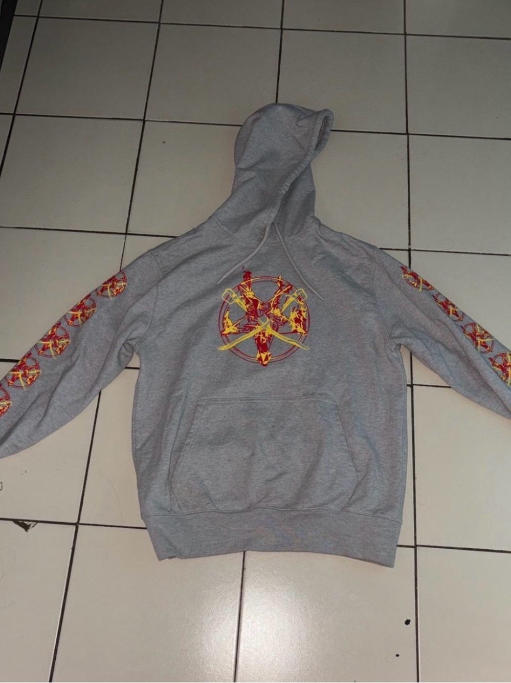 PALACE Gray Hoodie with Red and Yellow Graphic